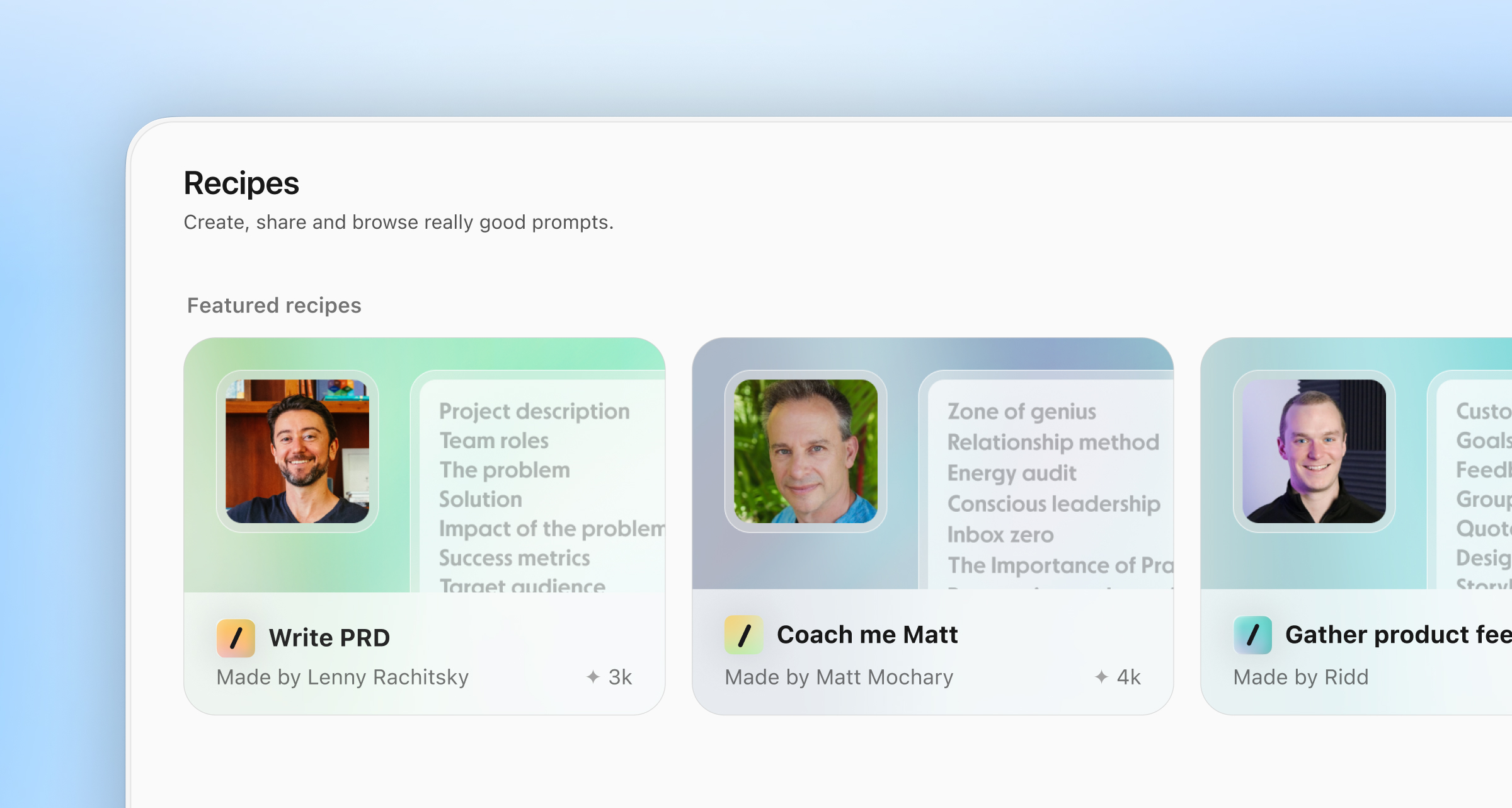 Introducing recipes