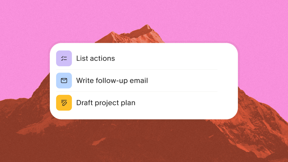 Granola actions including a drafted follow-up email and project plan