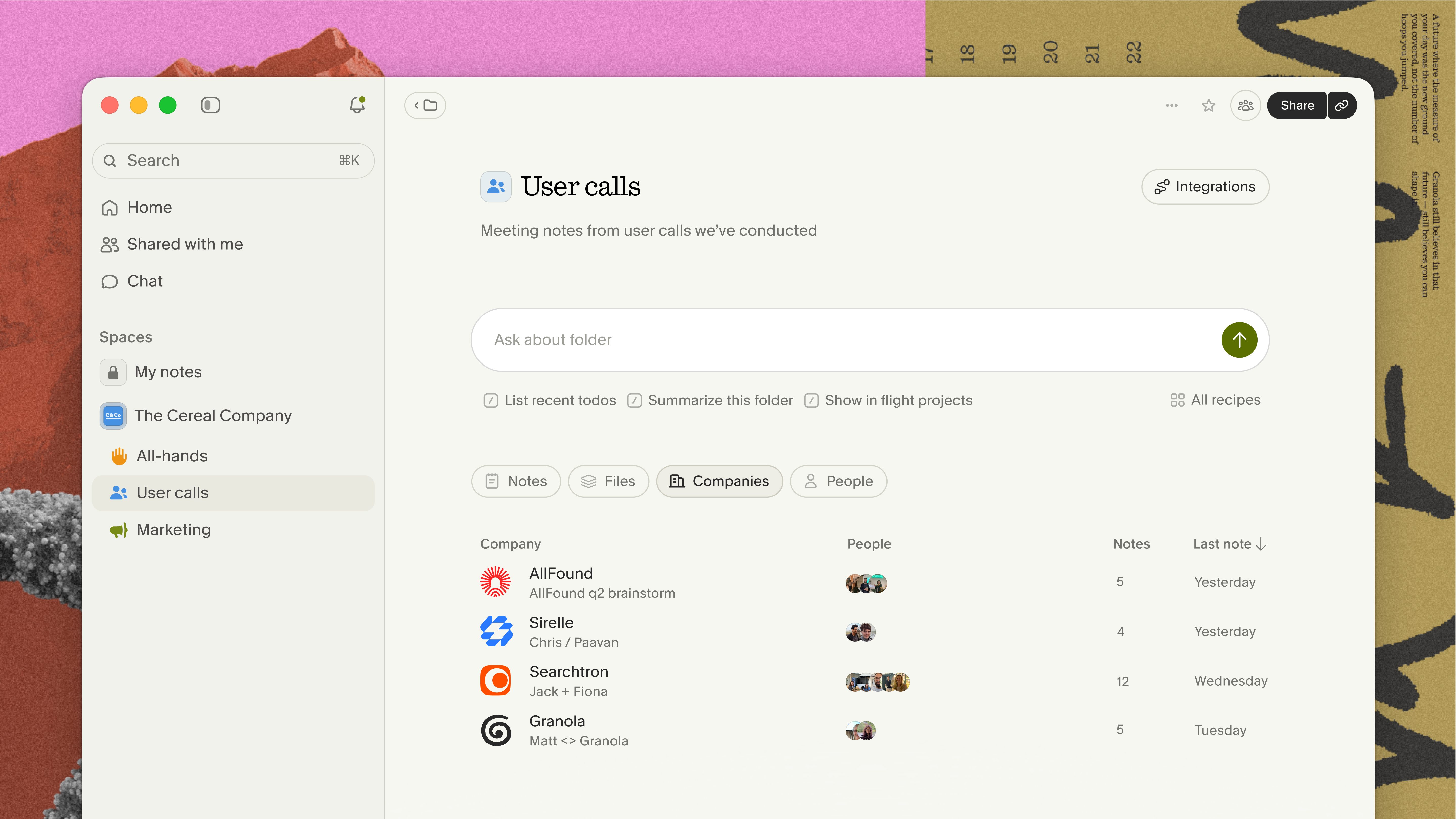 Folders and Spaces access in Granola