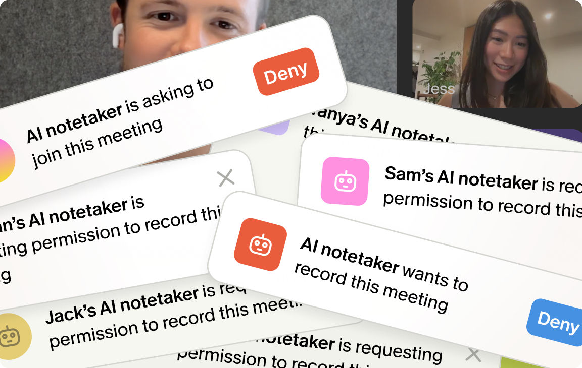AI notetaker bot requests to join and record piling up over a video call